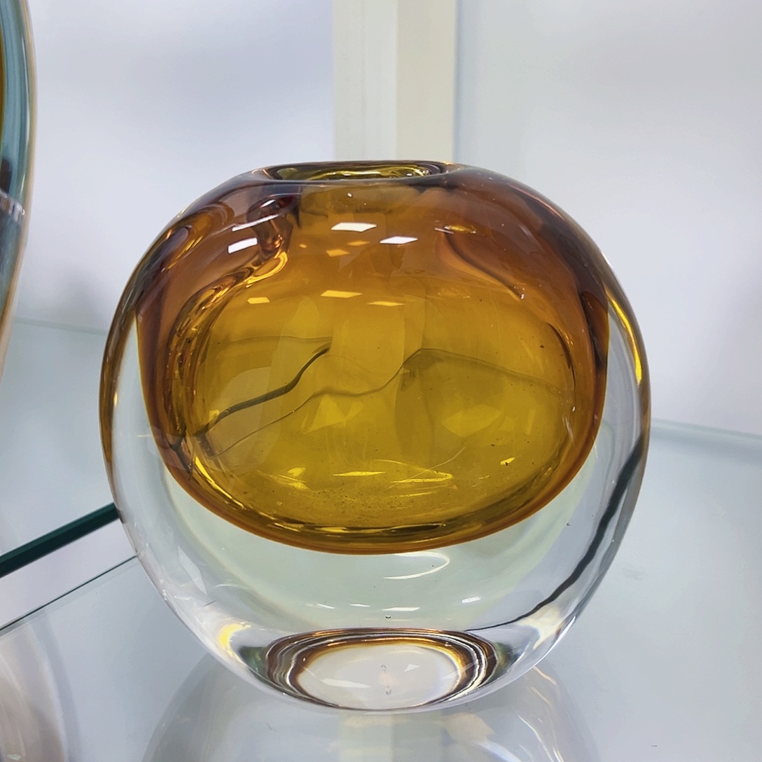 琥珀色琉璃球花瓶摆件005