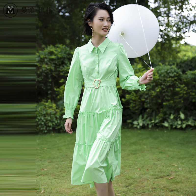 曼诺比菲收腰显瘦长款连衣裙MEEL114131