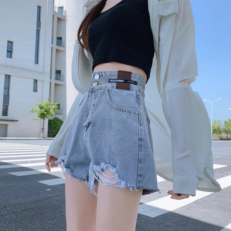 牛仔短裤女夏天薄款2024新款高腰阔腿显瘦宽松a字超短热裤女潮ins