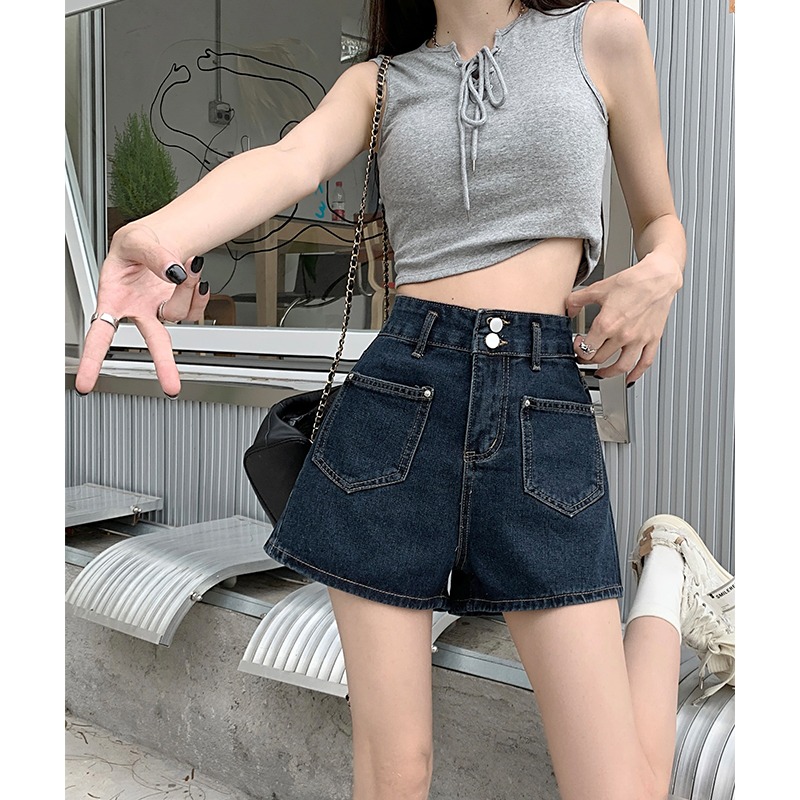 韩版时尚高腰牛仔短裤女2024夏季新款百搭宽松显瘦复古阔腿热裤女
