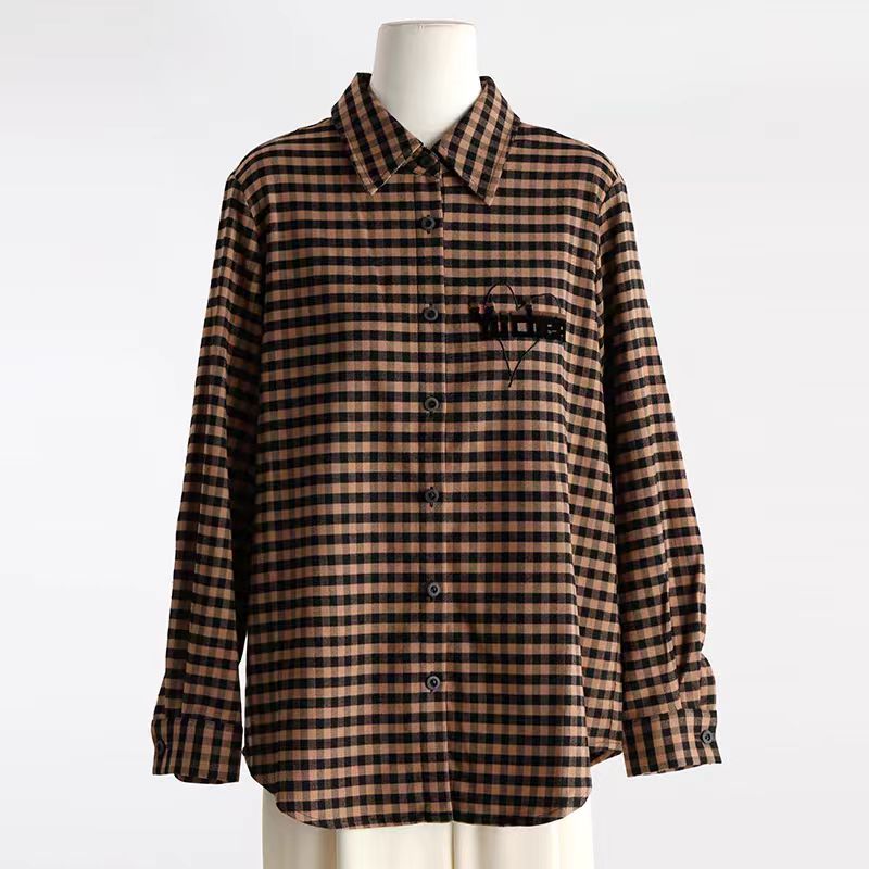 秋冬复古文艺格子衬衫女长袖保暖衬衣