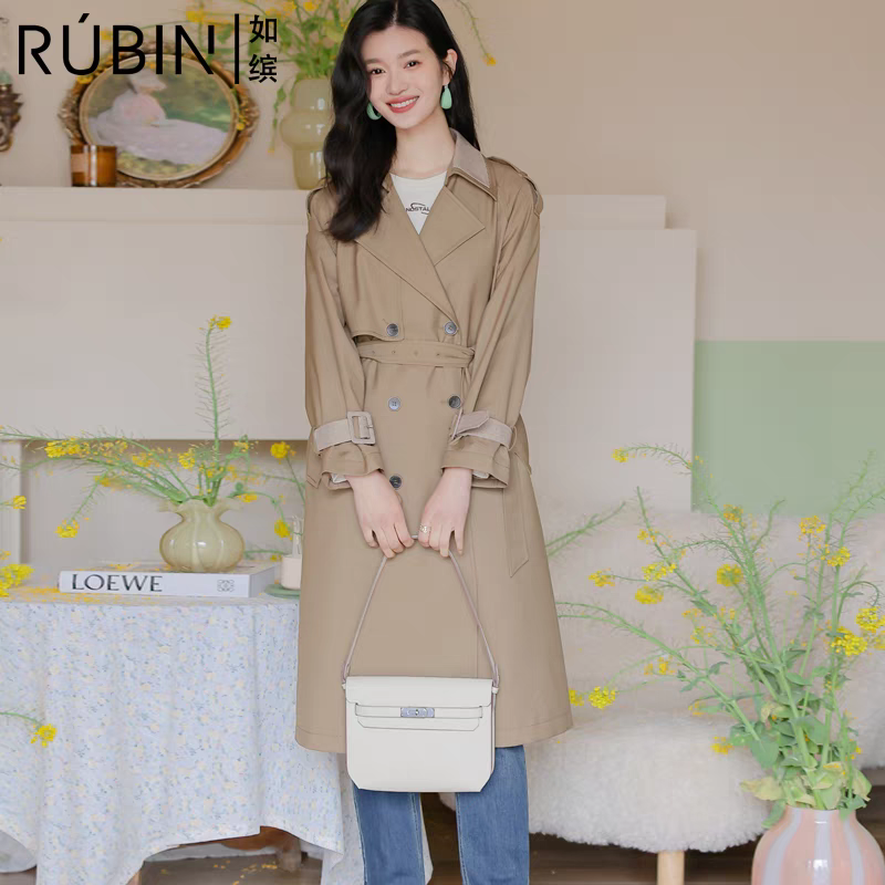 复古英伦风中长款风衣时尚双排扣拼色外套