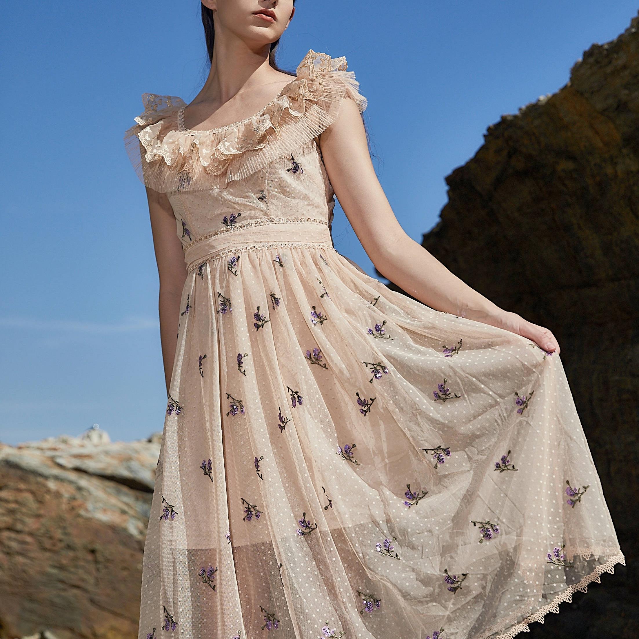 SEEVIA席薇亚夏季蕾丝碎花法式女装连衣裙82226101