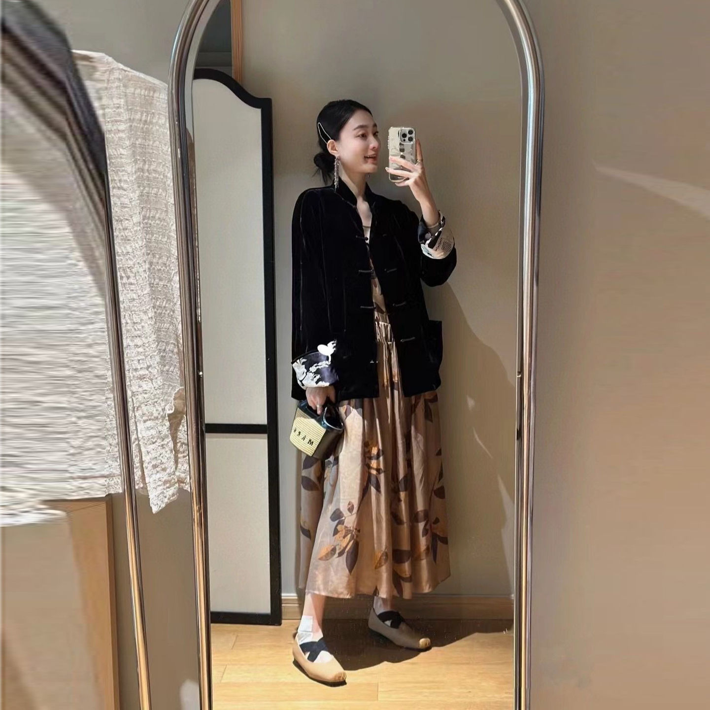 100%桑蚕丝中国风上衣外套气质复古秋冬女外套