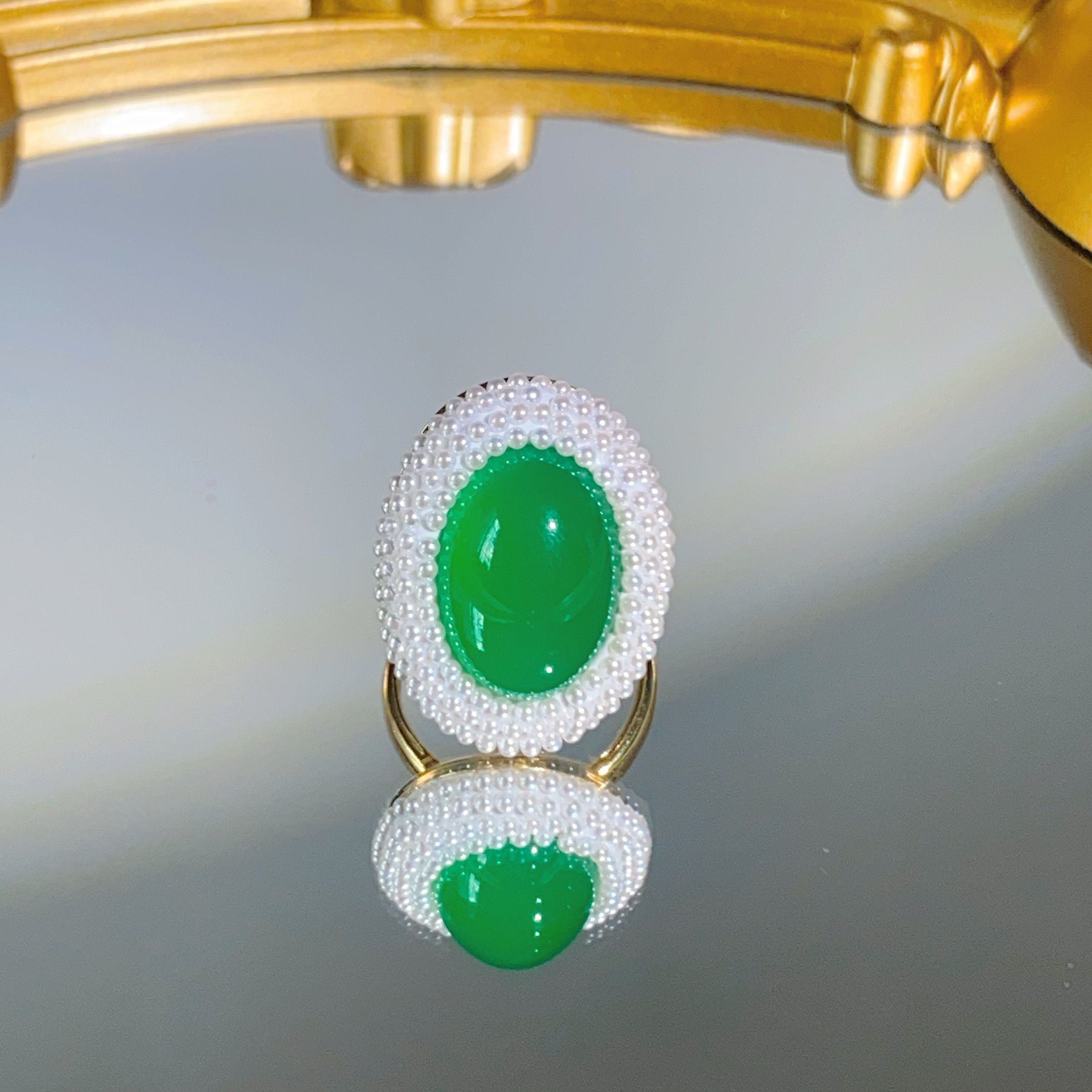 铜合金合成锆石戒指 TTSD 绿色椭圆形时尚轻奢气质戒指8389