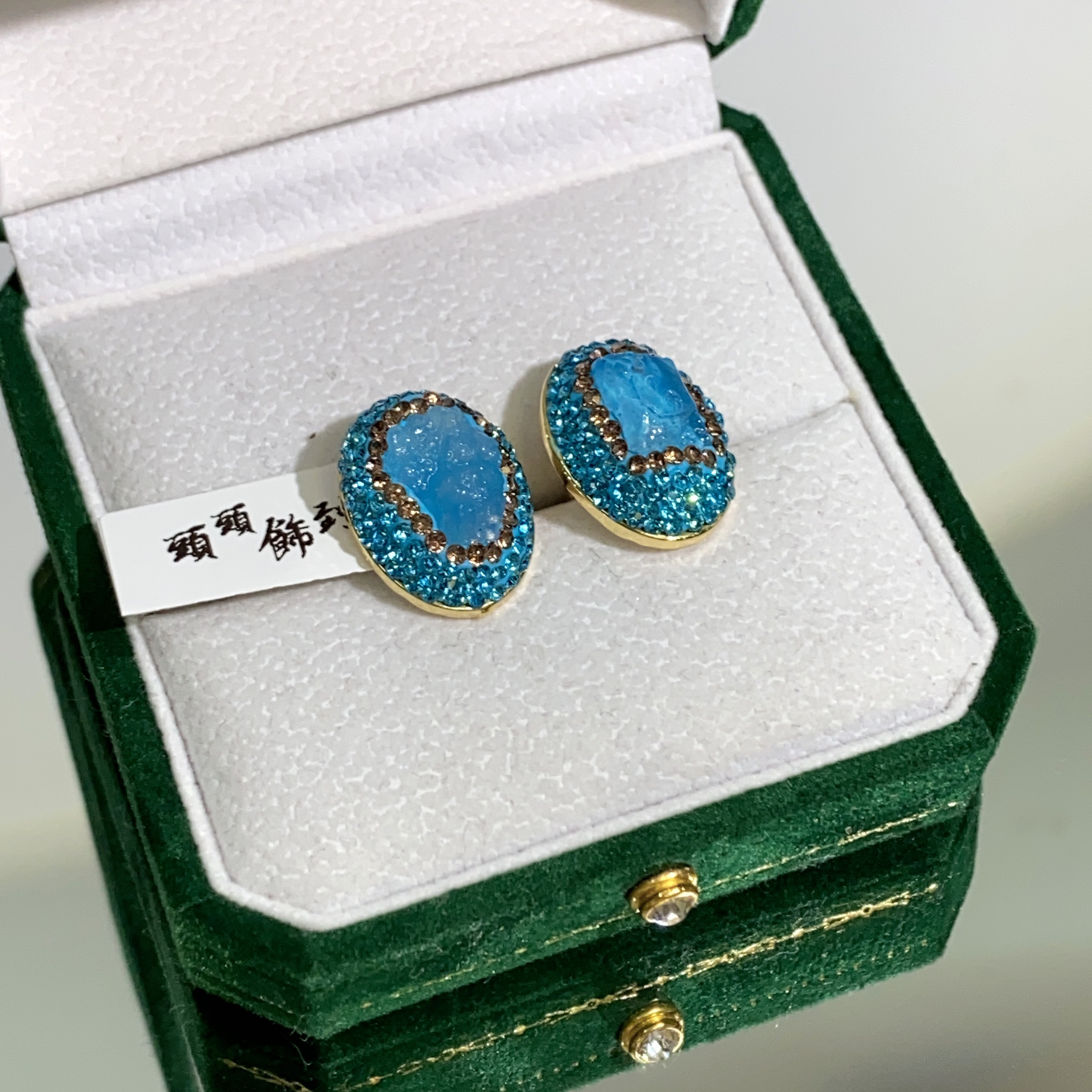 铜合金无非金属耳饰 TTSD 蓝色耳钉时尚经典百搭重工豪镶165eh