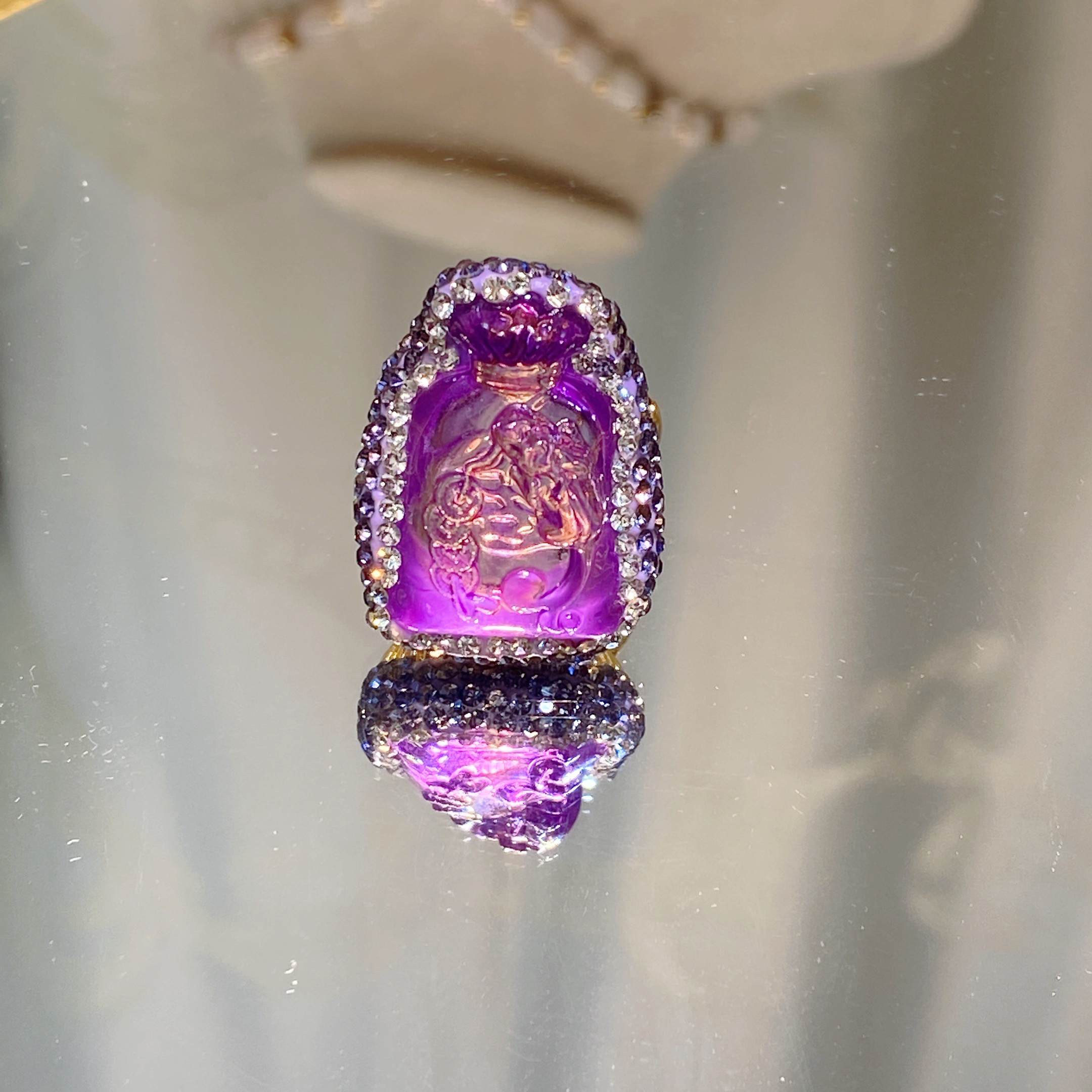 铜合金合成锆石戒指 TT  紫色施华洛精雕钱袋戒指4184宫廷风美丽