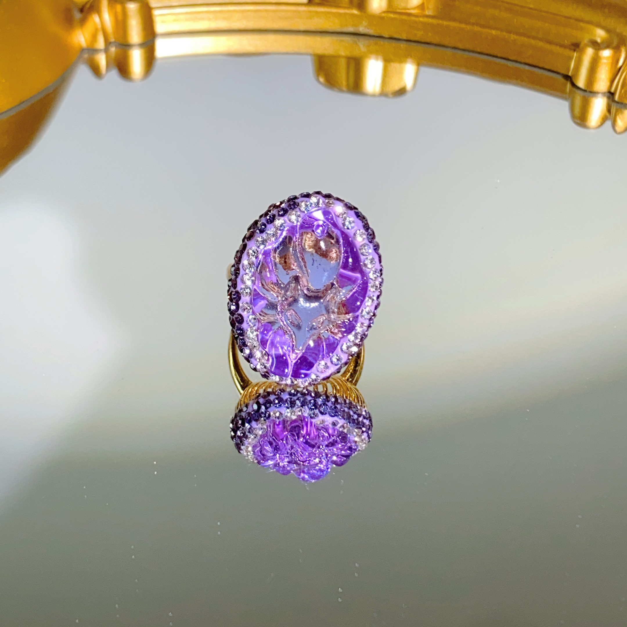 铜合金合成锆石戒指 TTSD 施华洛紫色狐狸戒指活口可调节大小8330