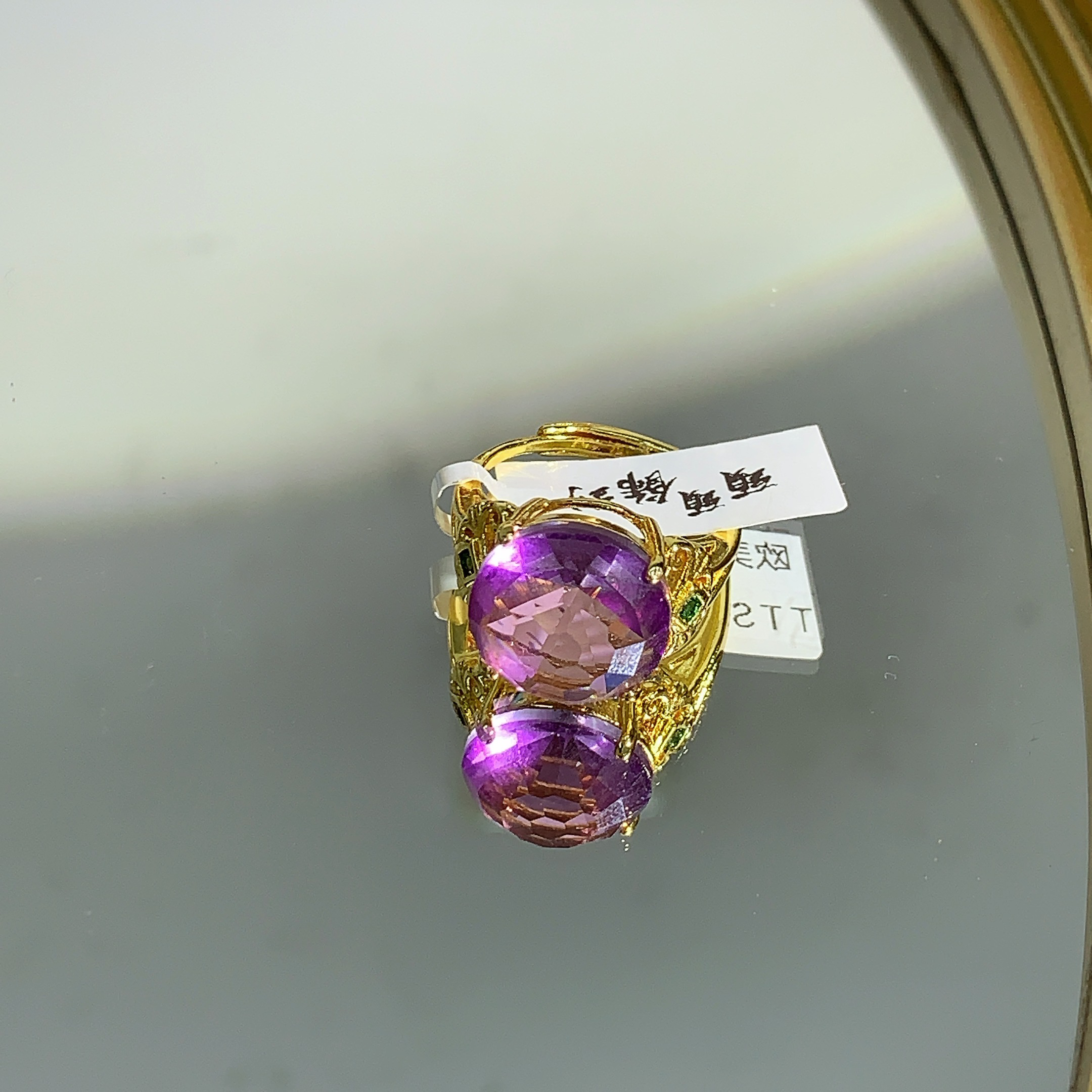 铜合金合成锆石戒指 TTSD 紫色圆形简约时尚百搭戒指 274