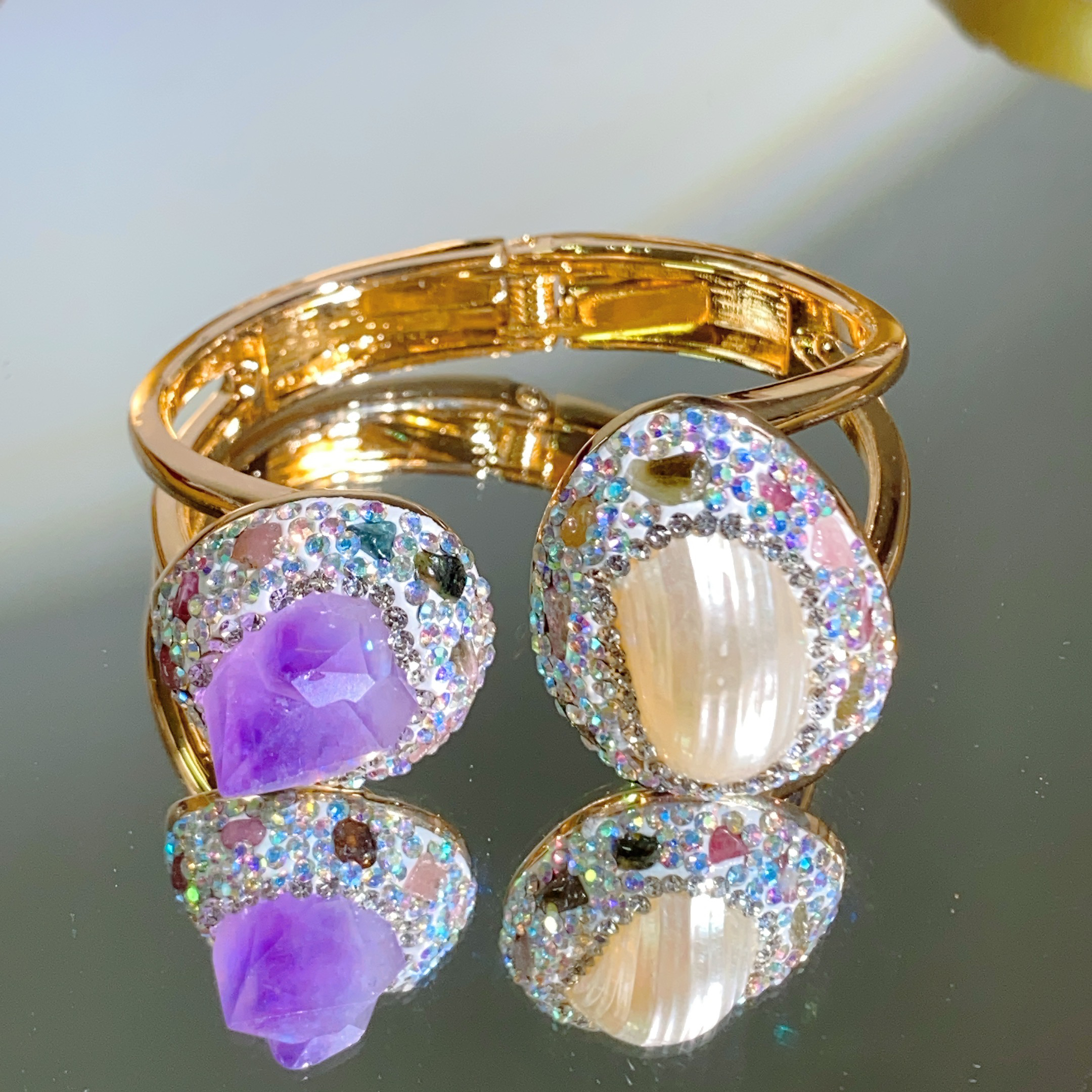 铜合金合成锆石手镯 TTSD 原创设计复古紫色巴洛克手镯6621