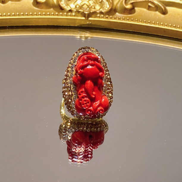 铜合金合成锆石戒指 TT  红色沙沙貔貅戒指欧美时尚潮流饰3915