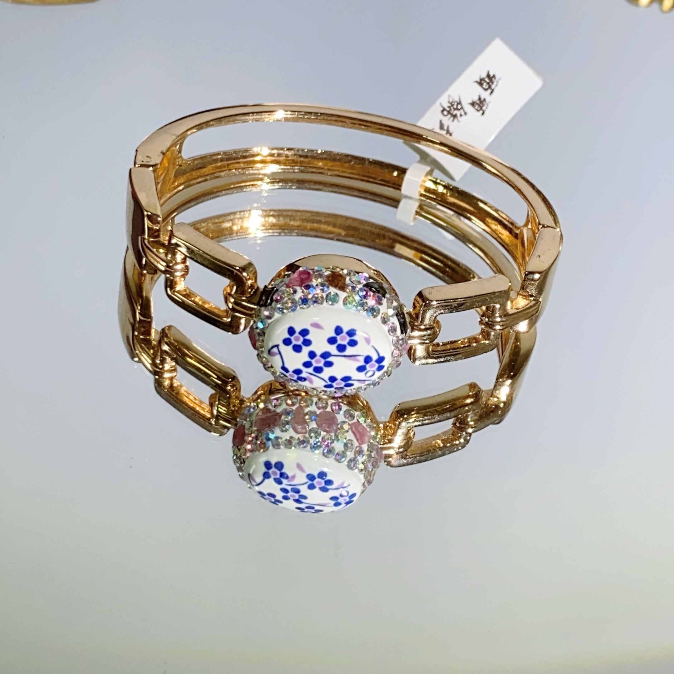 铜合金合成锆石手镯 TTSD 椭圆形蓝色时尚轻奢百搭中古手镯289