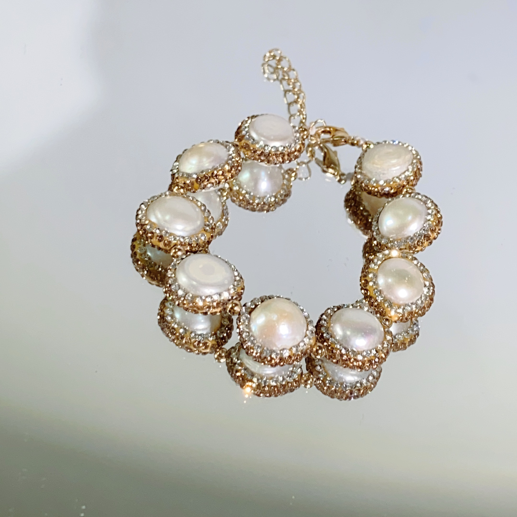 铜合金合成锆石手链 TTSD 白色椭圆百搭中古轻奢时尚法式手链524