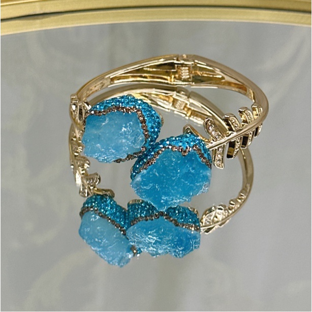 铜合金合成锆石手镯 TTSD 蓝色晶晶双头羽毛款手镯百搭轻奢286 