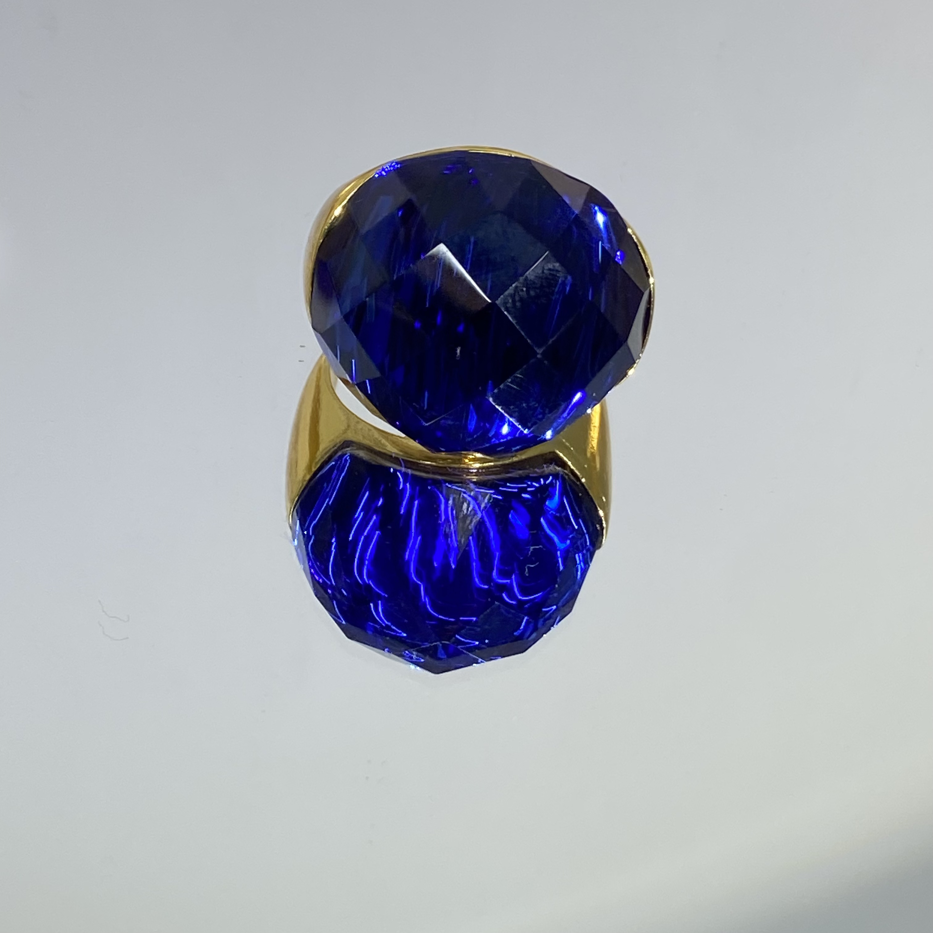 铜合金合成锆石戒指 蓝色时尚个性大裸面气质戒指 010