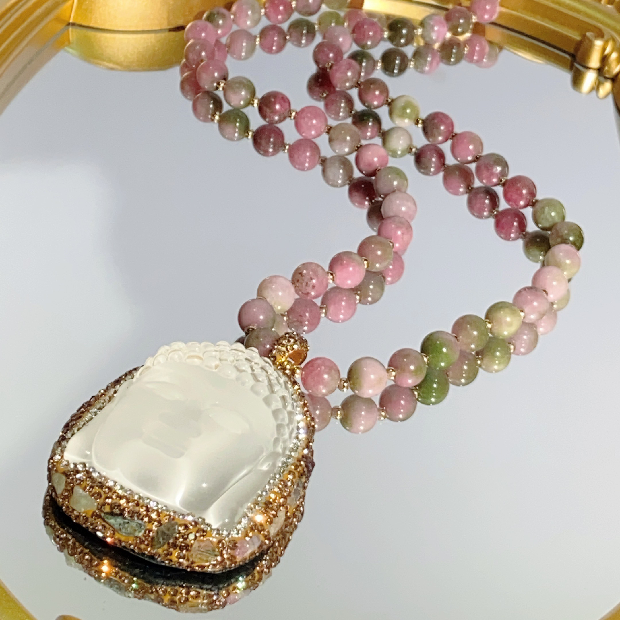 铜合金合成锆石项链 TTSD 白色大日如来百搭复古镶嵌吊坠项链4034