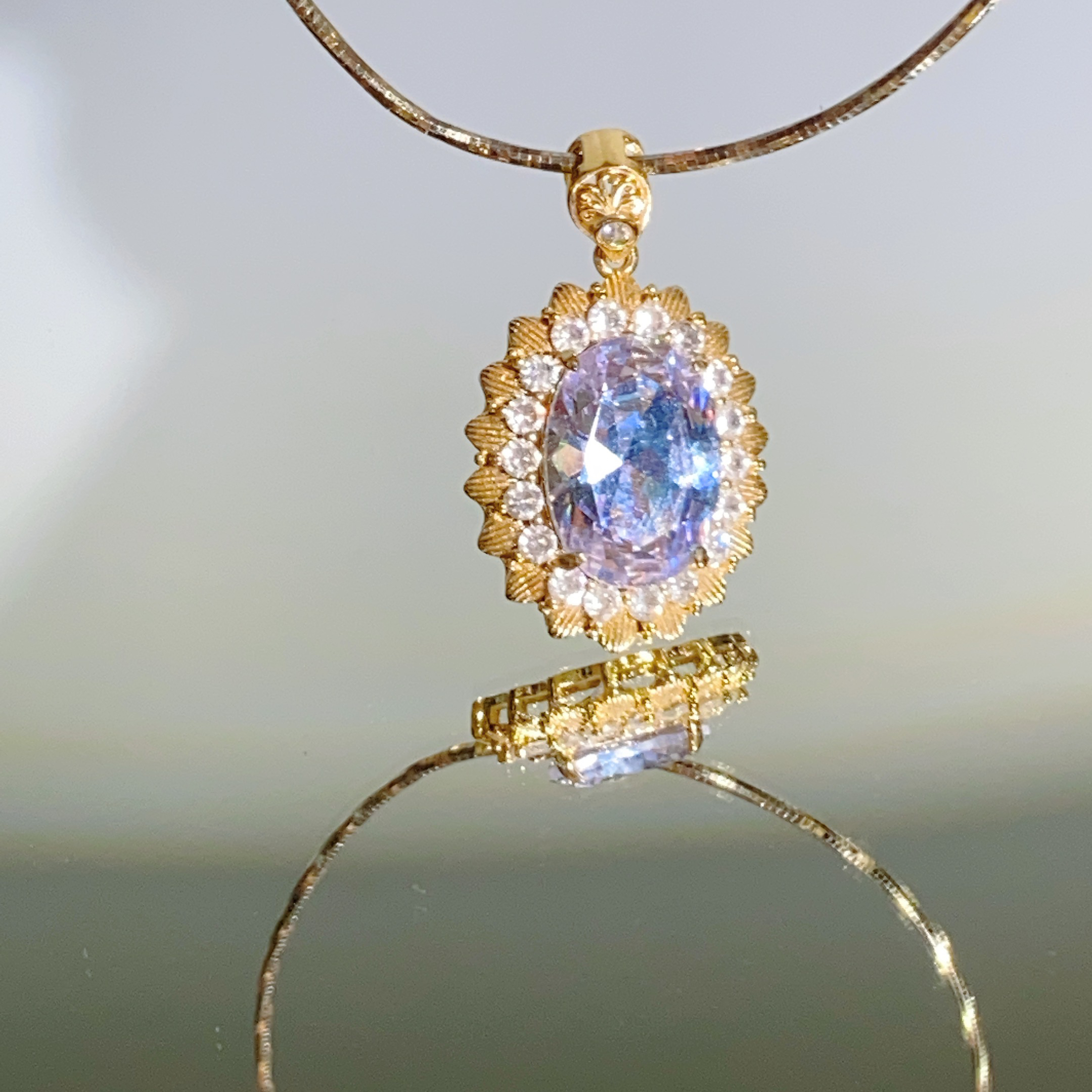 铜合金合成锆石吊坠 TTSD 白色椭圆轻奢时尚复古气质吊坠欧美6534