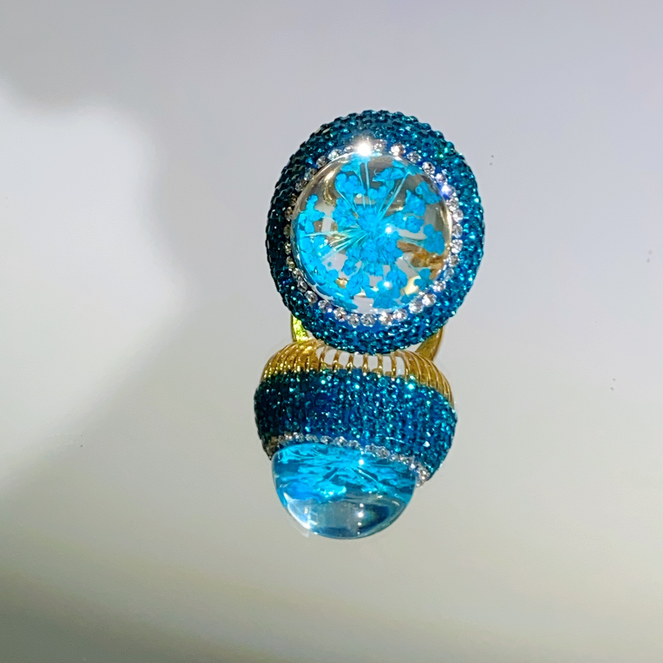 铜合金合成锆石戒指 TTSD 蓝色永生花时尚个性蓝钻轻奢戒指595