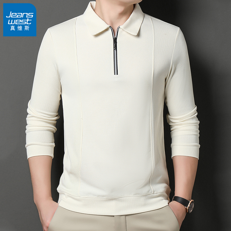 Jeanswest/真维斯秋季新款男士秋季翻领Polo休闲立领宽松打底衫