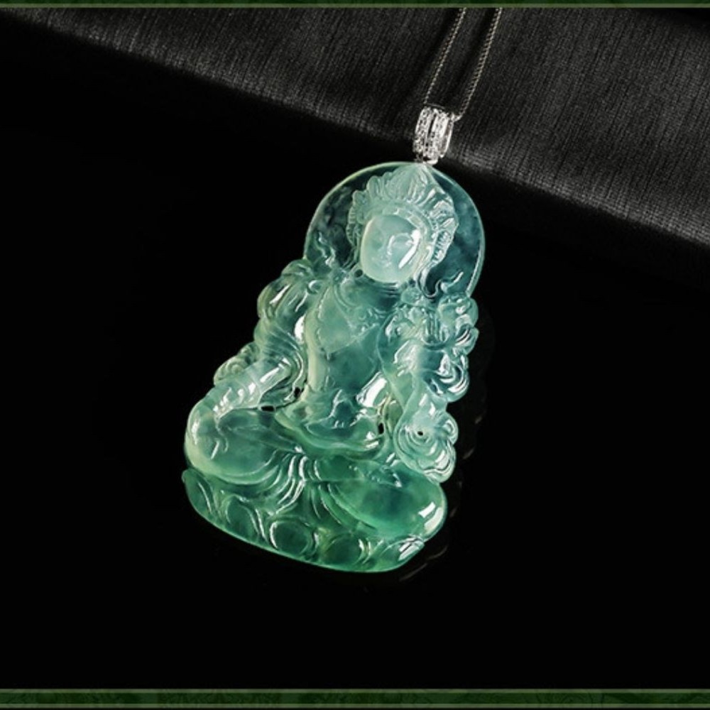 纯天然缅甸A货翡翠高冰种水色料观音度母气质吊坠挂件（防拍链接）