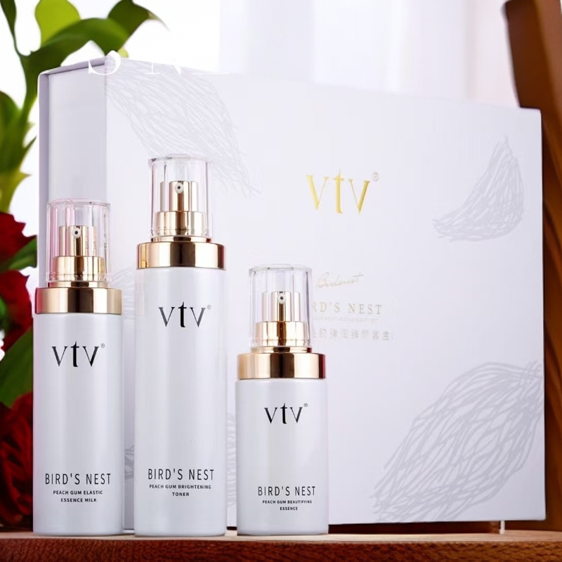 薇缇薇vtv桃胶弹润臻颜套盒补水保湿锁水舒缓修护水乳精华套装