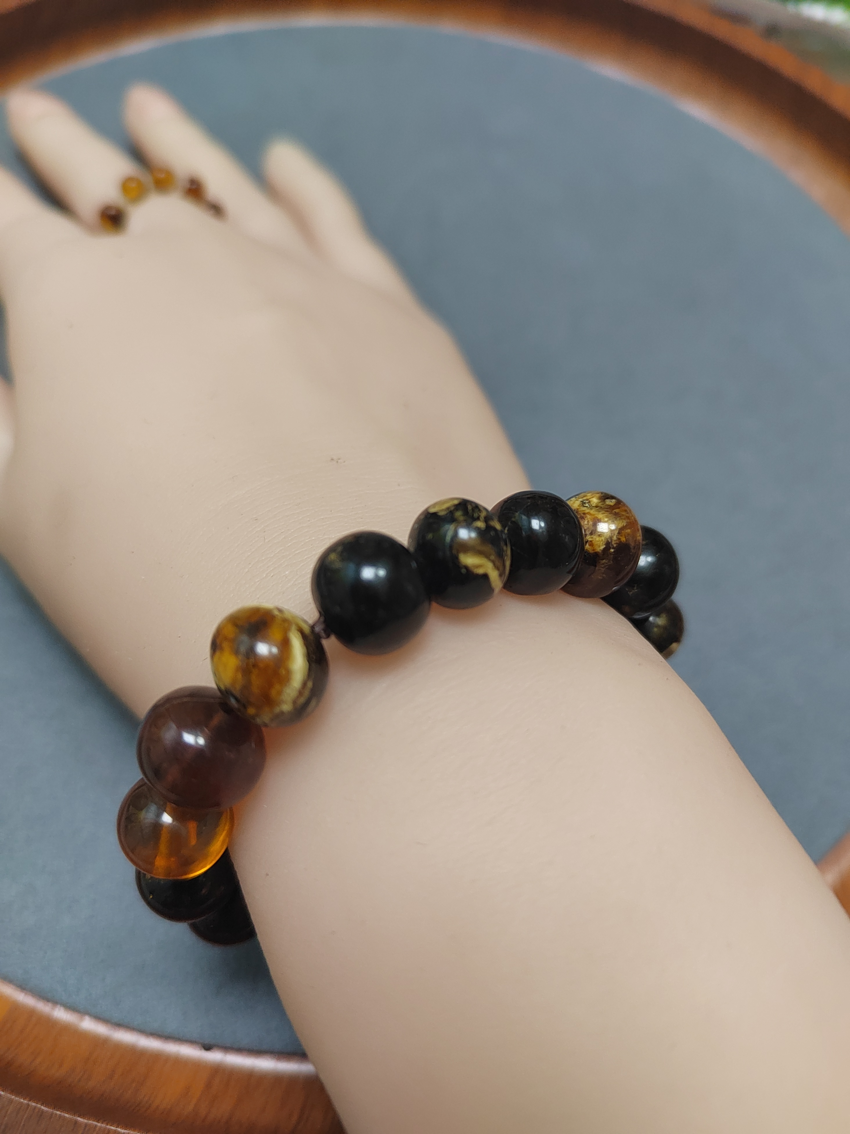 10mm翳珀干白金血多宝抚顺琥珀蜜蜡手串项链男女同款