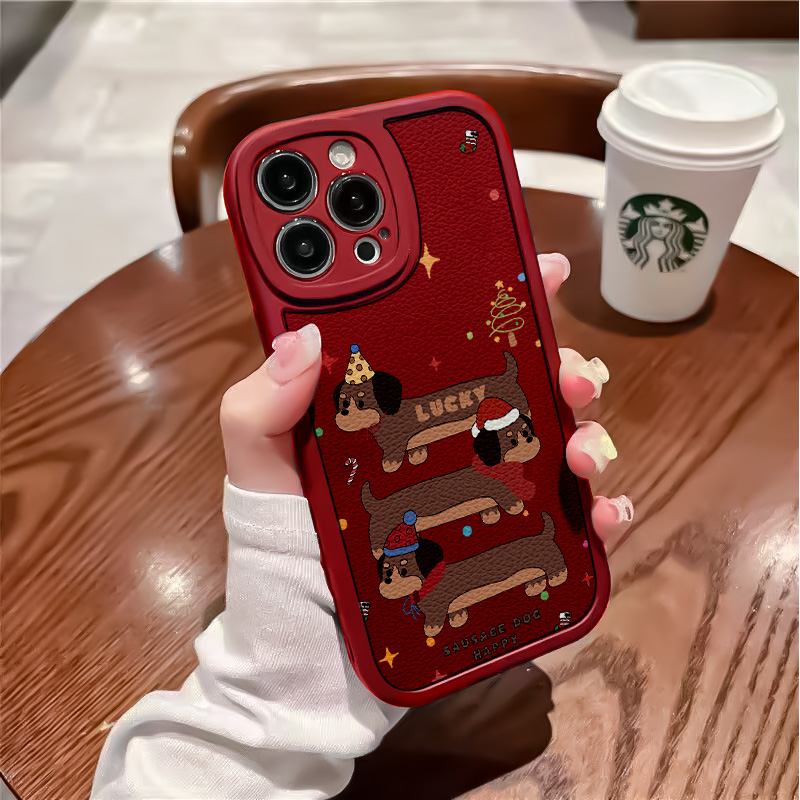 圣诞腊肠狗苹果15/14promax创意手机壳华为oppo可爱vivo全包防摔
