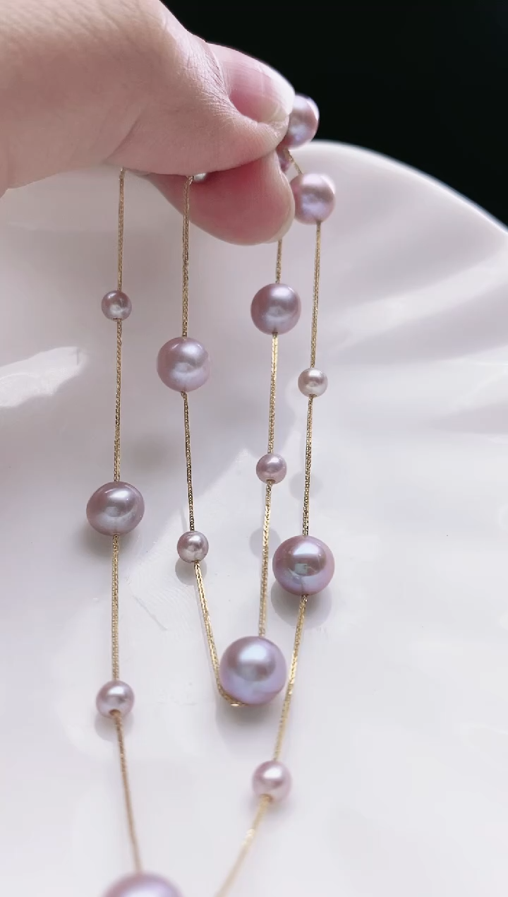 【闪购商品】淡水珍珠项链18K金镶嵌18K金紫珠满天星项链SY6886