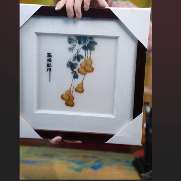 一涵手工餐厅画乔迁礼物小框画家居茶室挂画汴绣苏绣成品画