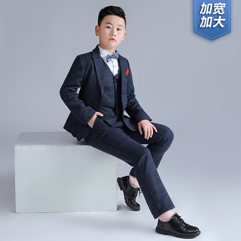 2024新款儿童礼服胖版格子西服加肥男童钢琴表演套装婚礼花童礼服