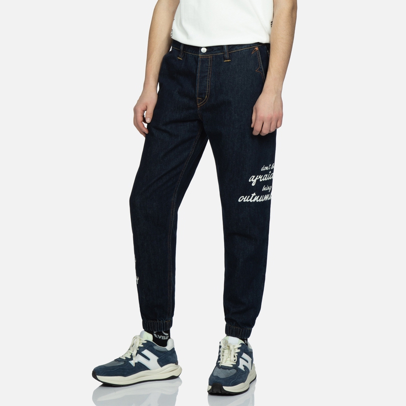 EVISU2023新款男士标语海鸥印花休闲潮流街头宽松直筒束口牛仔裤