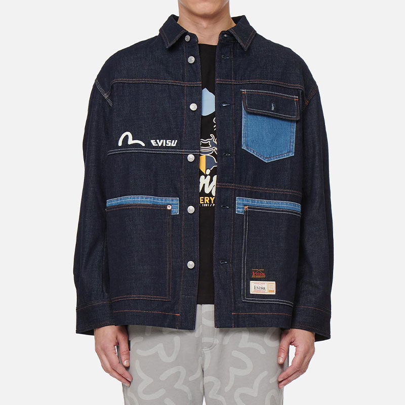 EVISU 复古图案刺绣休闲宽松牛仔衬衫男外套 2ESHTM2SJ720LFDN