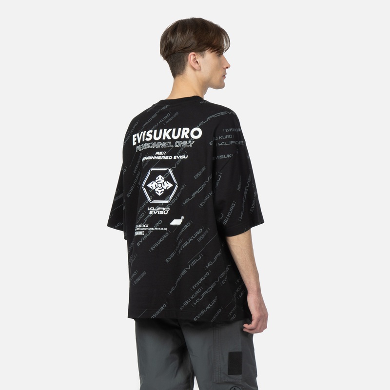 EVISUKURO春夏满地Logo印花男女同款宽松T恤2ESGNM3TS638FFCT