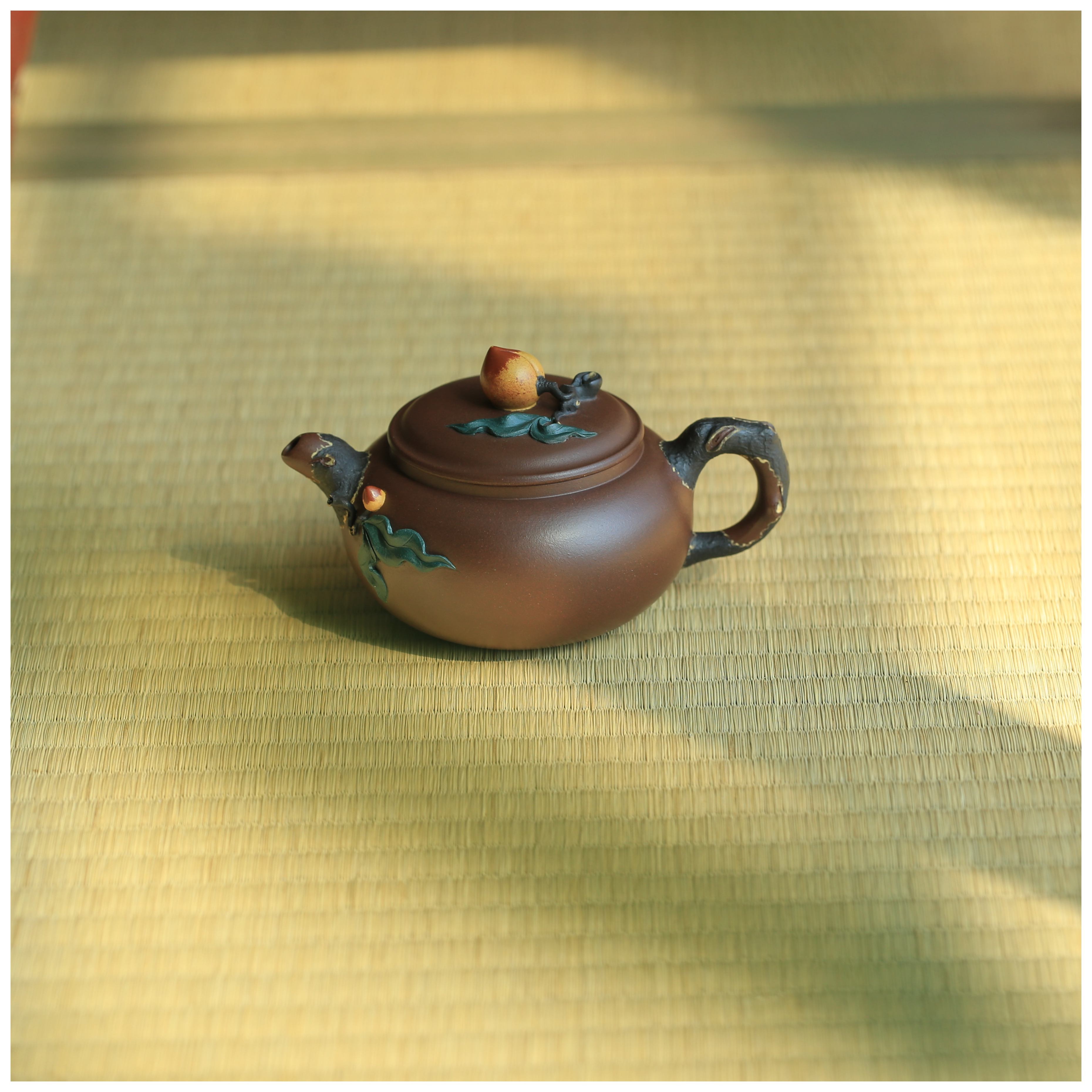 【福桃】原矿紫泥200cc传统手工制作一厂老紫泥牛盖老壶宜兴紫砂壶