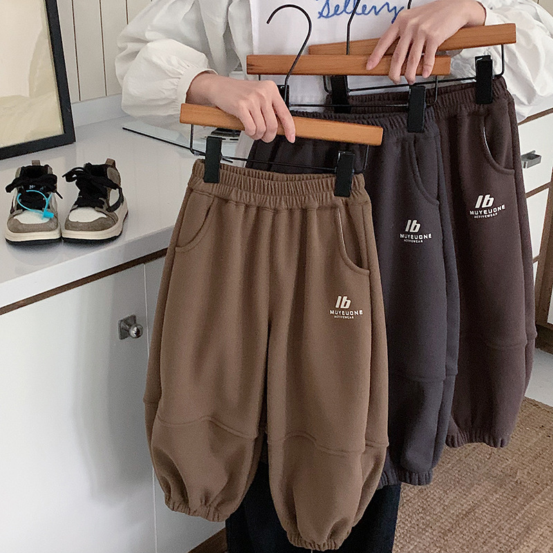 儿童加绒休闲裤2024冬季新款童装男童韩版加厚保暖卫裤宝宝百搭潮