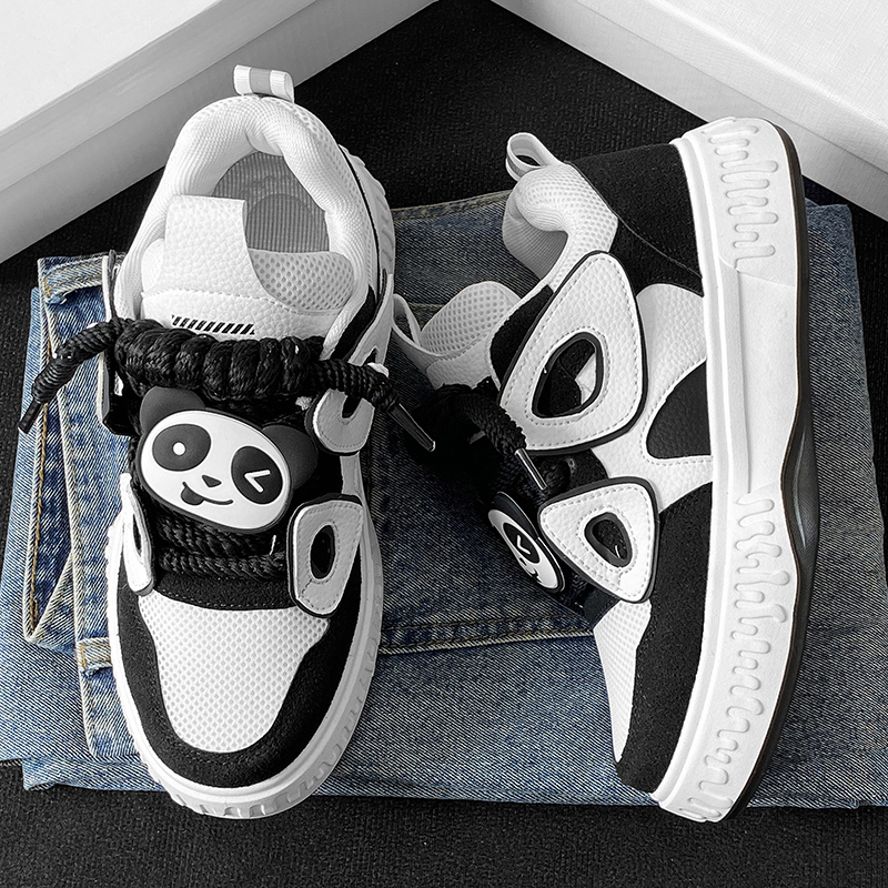 南笙离鞋子男潮鞋2024新款可爱卡通黑白熊猫面包鞋男士潮流休闲鞋