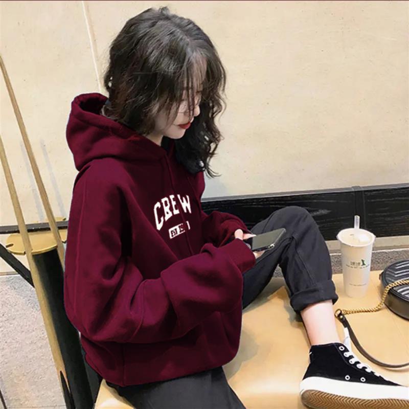 酒红色卫衣女2025新款爆款韩版连帽卫衣宽松小众上衣洋气外套潮