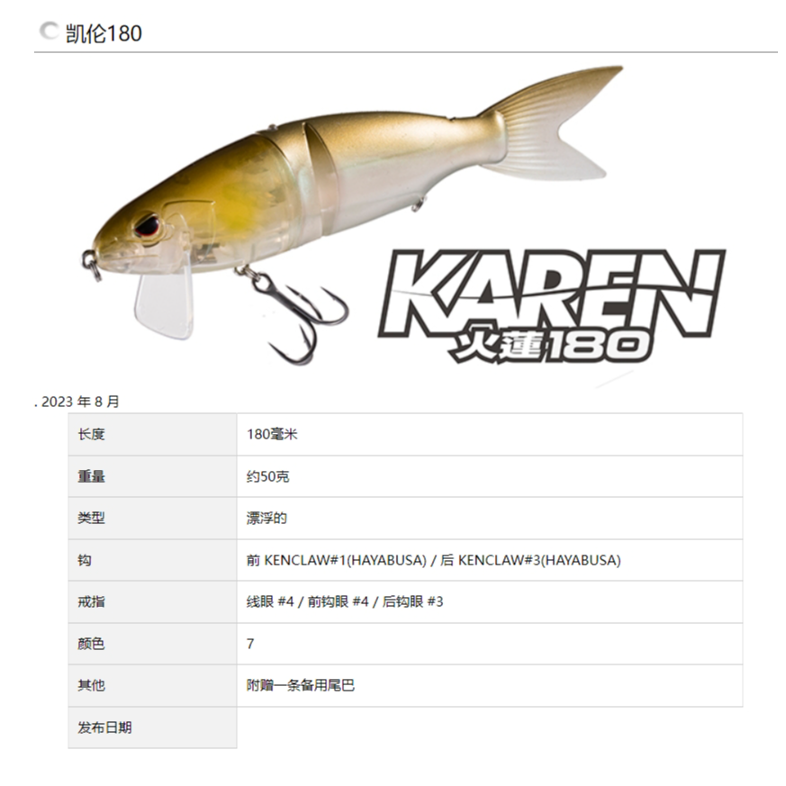 日本OSP新品路亚泳饵多节鱼KAREN火莲180硬饵软饵结合50克浮水