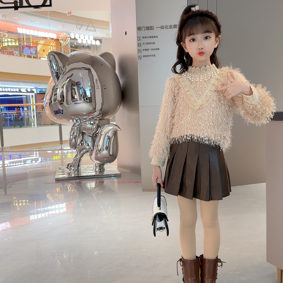【贝贝优品】女童秋冬季加绒时尚洋气百搭珍珠领流苏卫衣 2025新款