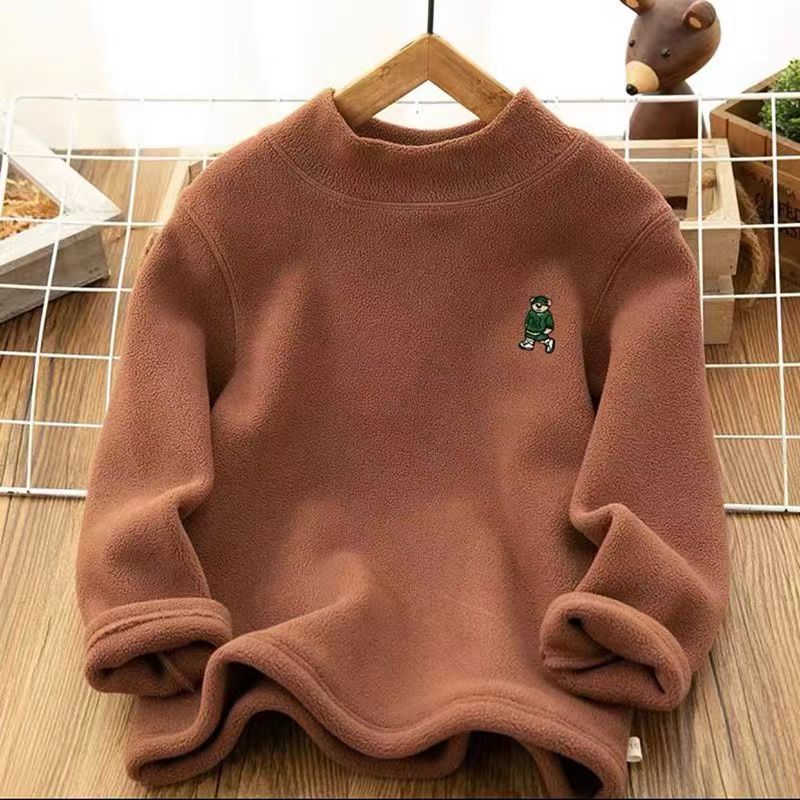 冬季款童装圆领加绒加厚卫衣超萌男厚款保暖中童上衣儿童打底衫