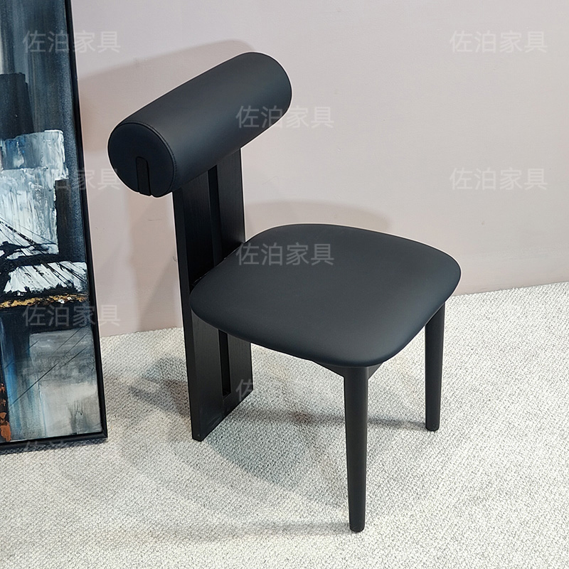 河马椅实木餐椅北欧侘寂风法式中古椅靠背椅休闲家用网红简约椅子