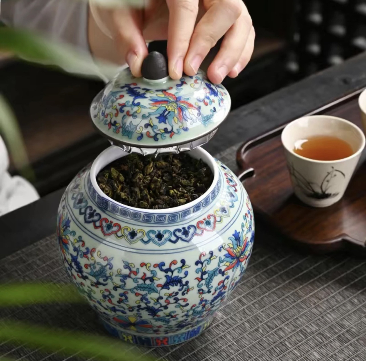 斗彩将军罐茶叶罐密封罐高端储物罐红茶绿茶普洱茶家用