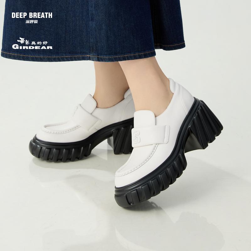 新款牛皮一脚蹬低帮厚底增高乐福鞋英伦风女鞋绅士鞋AX13110真皮