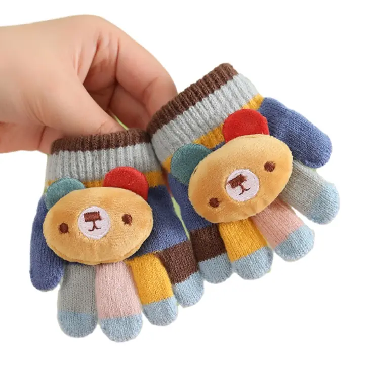 小宝宝手套0-2岁1小孩婴幼儿卡通保暖小童针织毛线分指防寒秋冬季