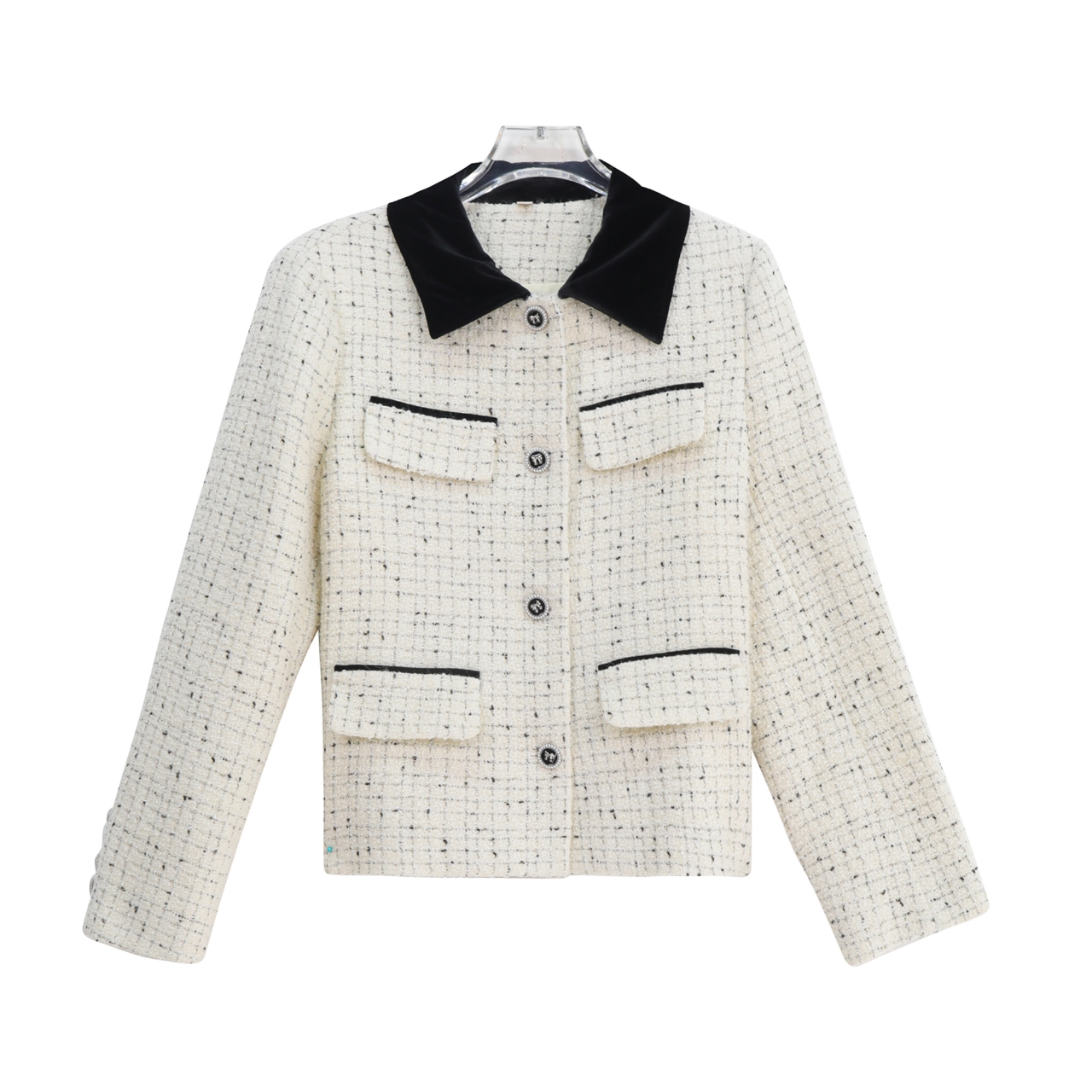 翻领拼接小香风小个子高端气质精致外套S3226