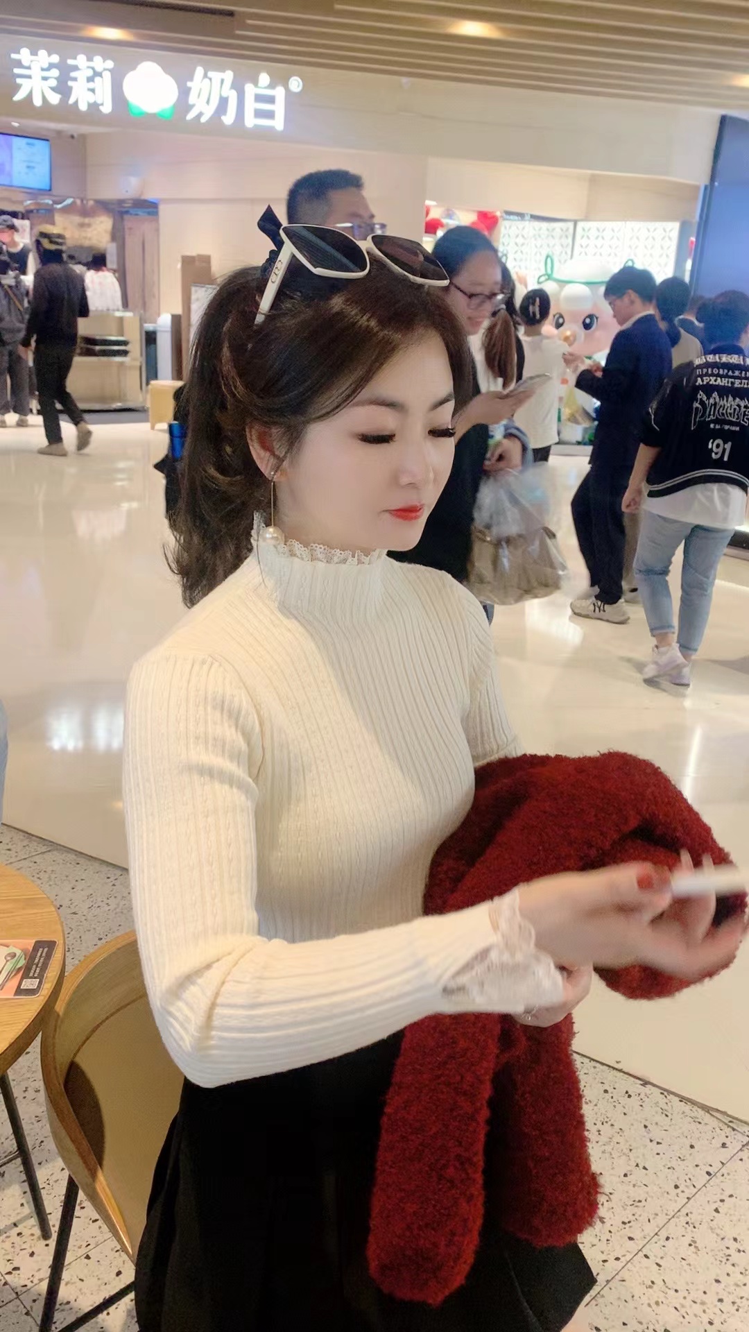 左右 秋冬洋气百搭拼接蕾丝长袖半高领毛衣套头时尚修身针织衫