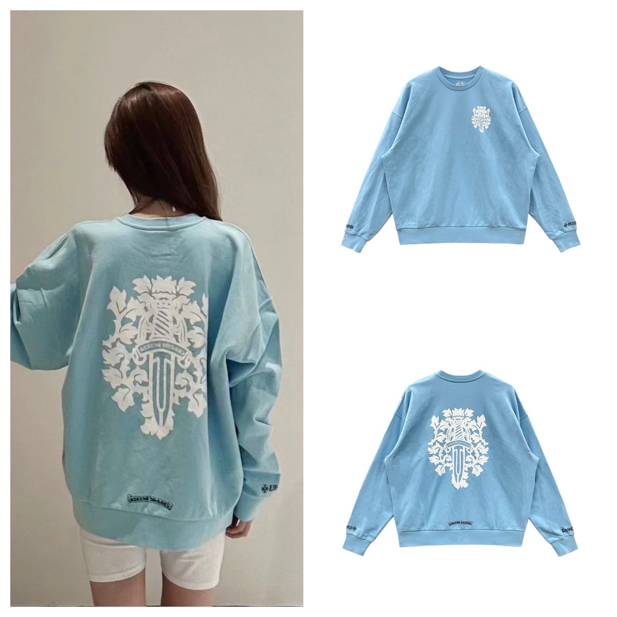 Chrome Hearts/克罗心迈阿密限定宝剑长袖卫衣 蓝色