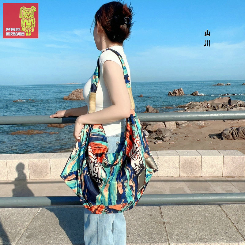 阎双创造大号时尚个性款布艺单肩包2255女包民族风布包百搭印花