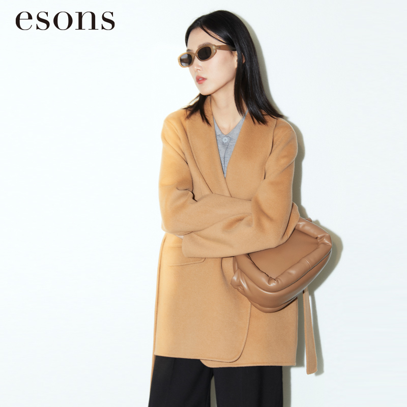 esons/爱城市系带保暖毛呢气质外套34862310