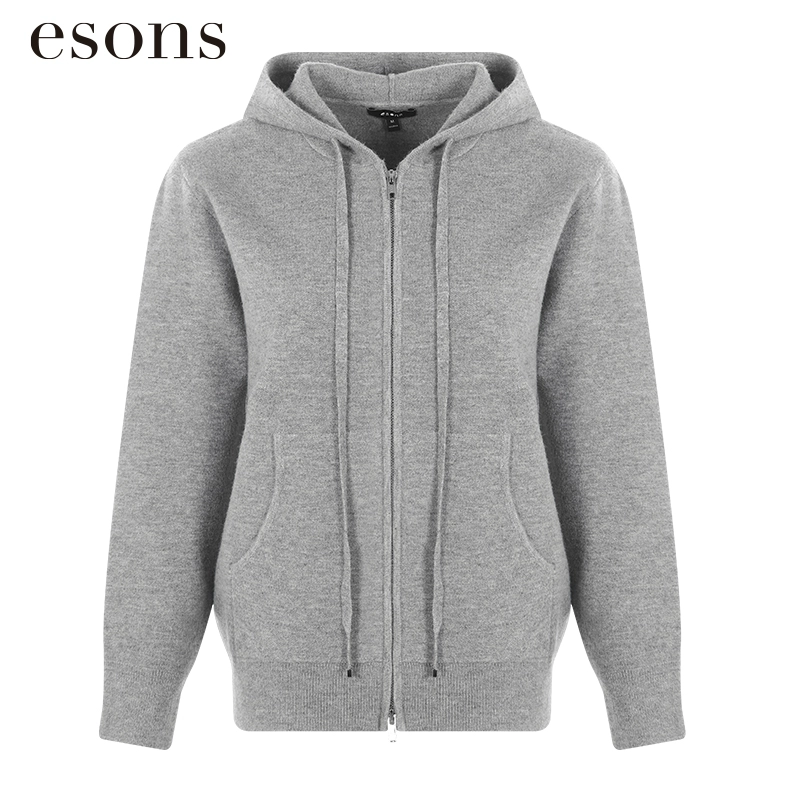 esons/爱城市【商场同款】法式连帽抽绳拉链弹力针织开衫35888760